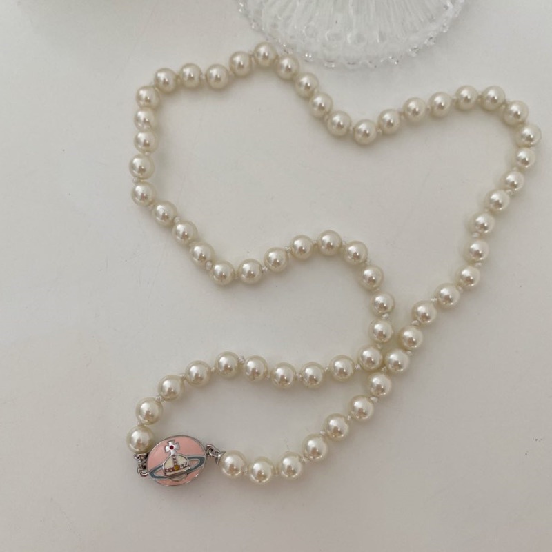 Saturn Kalung Rantai Dengan Liontin Mutiara Imitasi Untuk Wanita