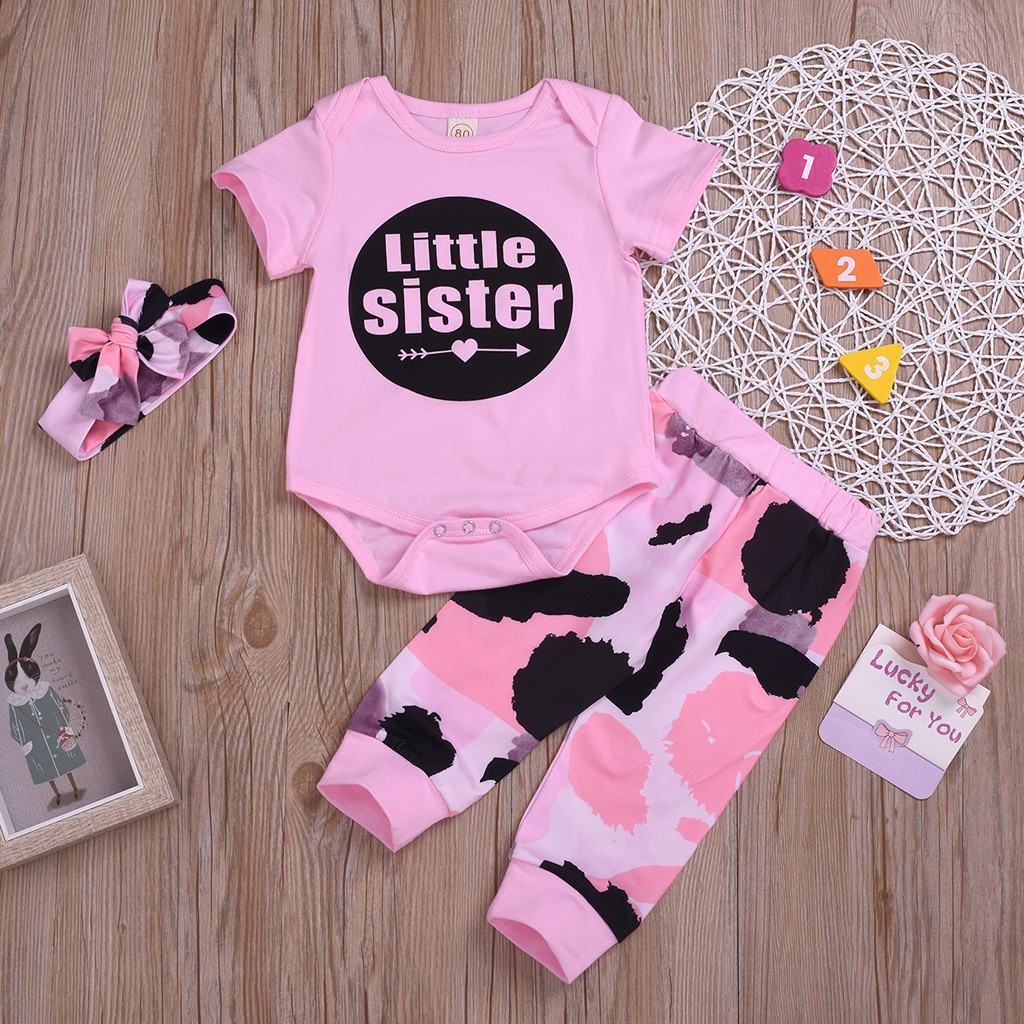 Fugo Set 3Pcs Romper Bayi  Perempuan  Lengan Pendek Print 