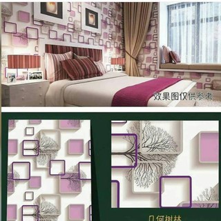 Wallpaper Dinding Kamar Tidur Motif 3D Pohon Kotak Pink 