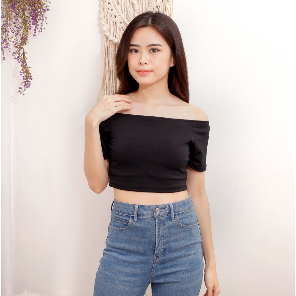 CAVALU Sabrina Crop Top Baju Atasan Wanita Crop Tee Korean Style 071