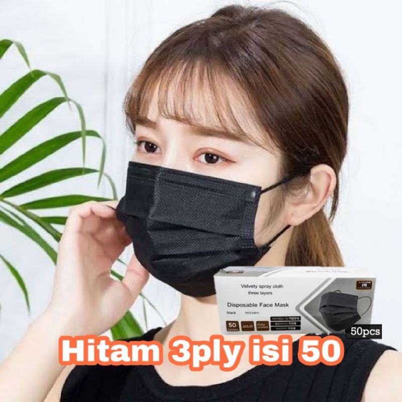 MEDAN HANAISO MASKER 3PLY 3 PLY ISI 50PCS / MASKER 3PLY HITAM PUTIH BLACK WHITE / MASKER PUTIH HITAM