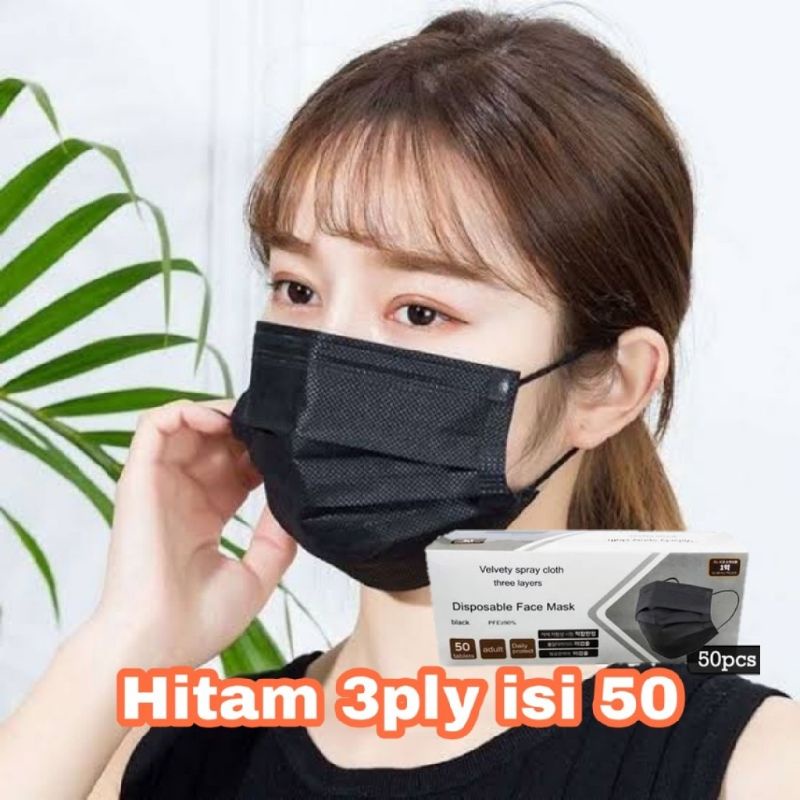 MEDAN HANAISO MASKER 3PLY 3 PLY ISI 50PCS / MASKER 3PLY HITAM PUTIH BLACK WHITE / MASKER PUTIH HITAM