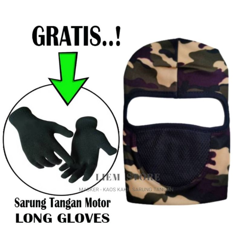 BUY 1 GET 1 FREE / MASKER NINJA  + (SARUNG TANGAN) / Masker Motor / Masker Balaclava