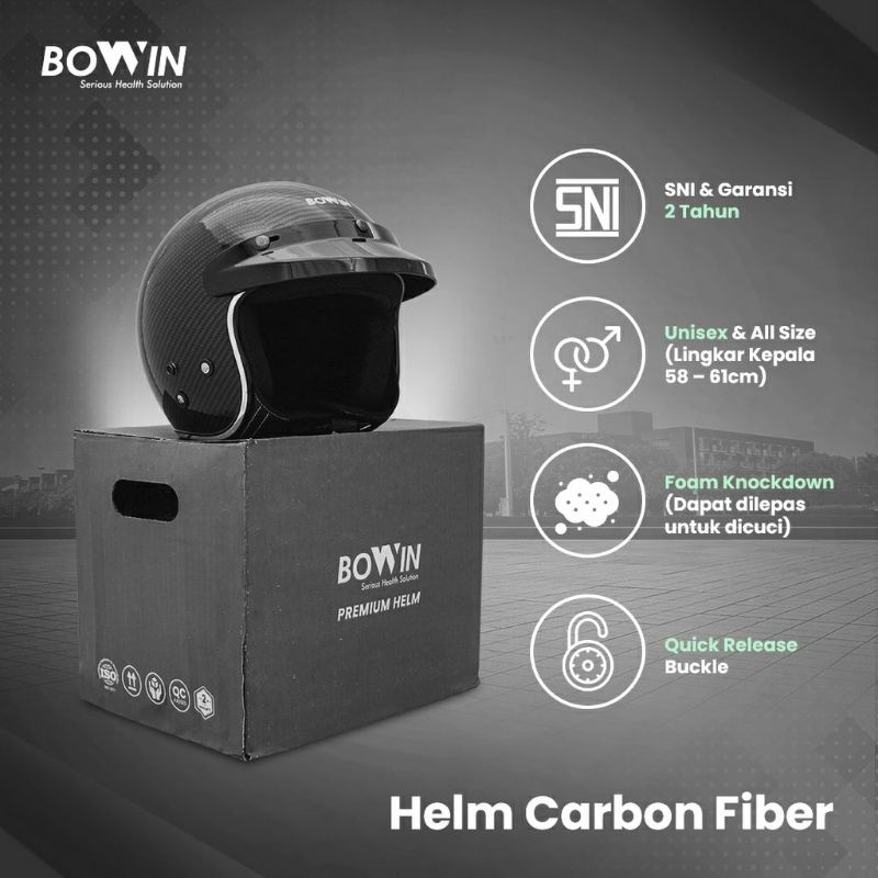 BOWIN Helm Premium Carbon Fiber SNI (Helm Half Face / Helm Retro / Helm Bogo)