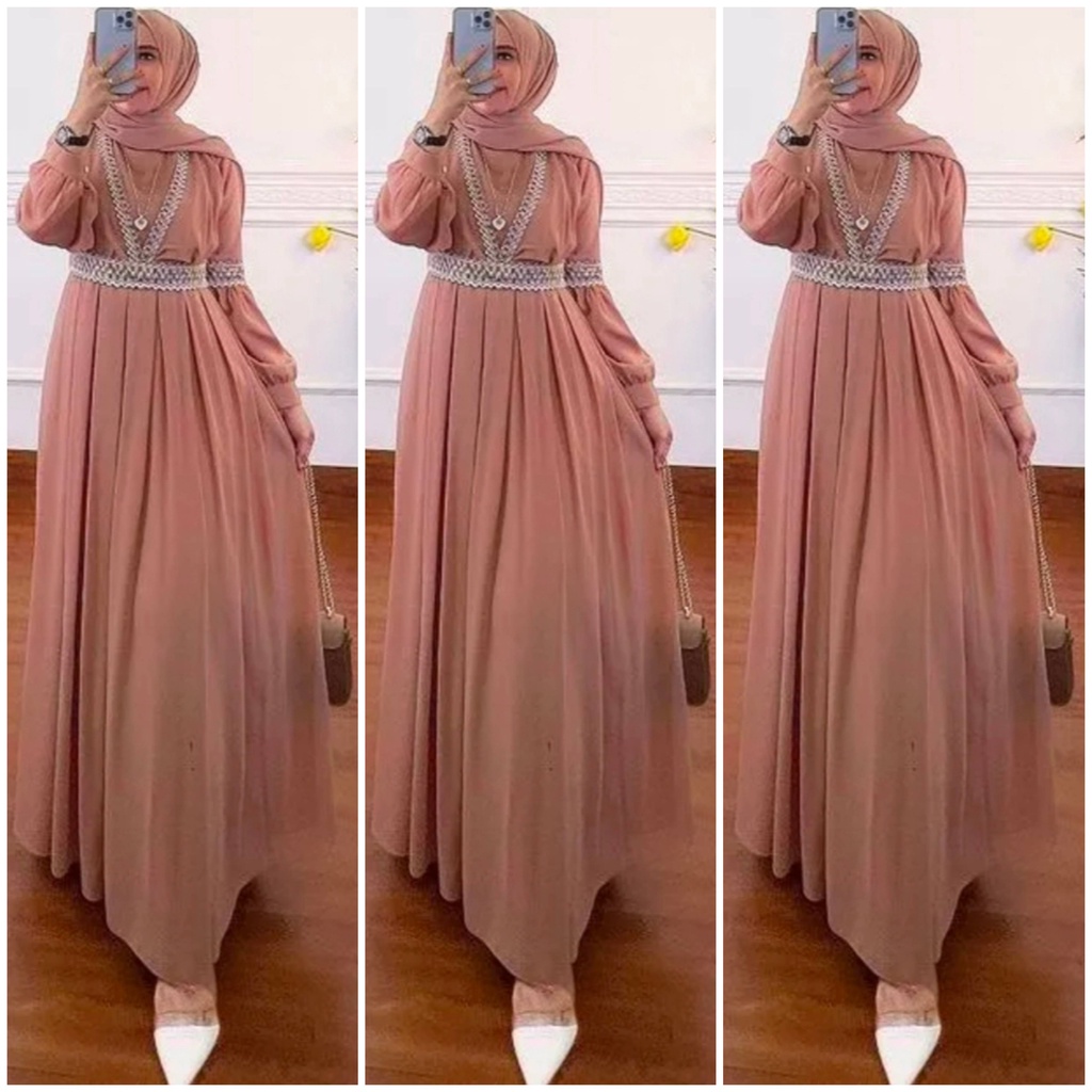 salsabila maxi ceruty bebydoll renda impor/gamis syarii ceruty bebydoll swarosky import terbaru