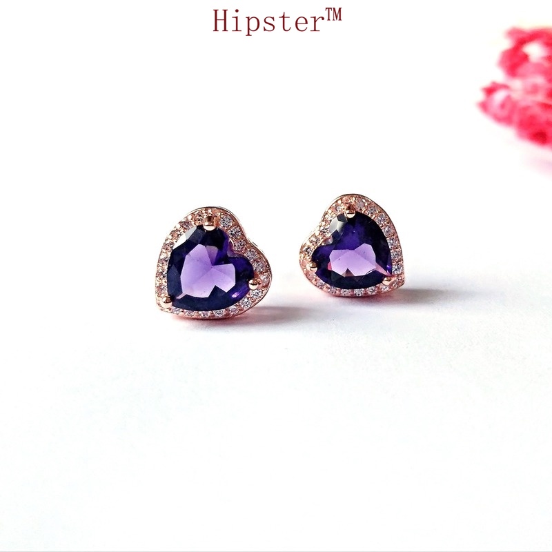 Hot Sale Heart-Shaped Amethyst Pendant Four-Leaf Clover Bracelet Heart-Shaped Colored Gems Diamond Ring Elegant Purple Gemstone Earrings Suit