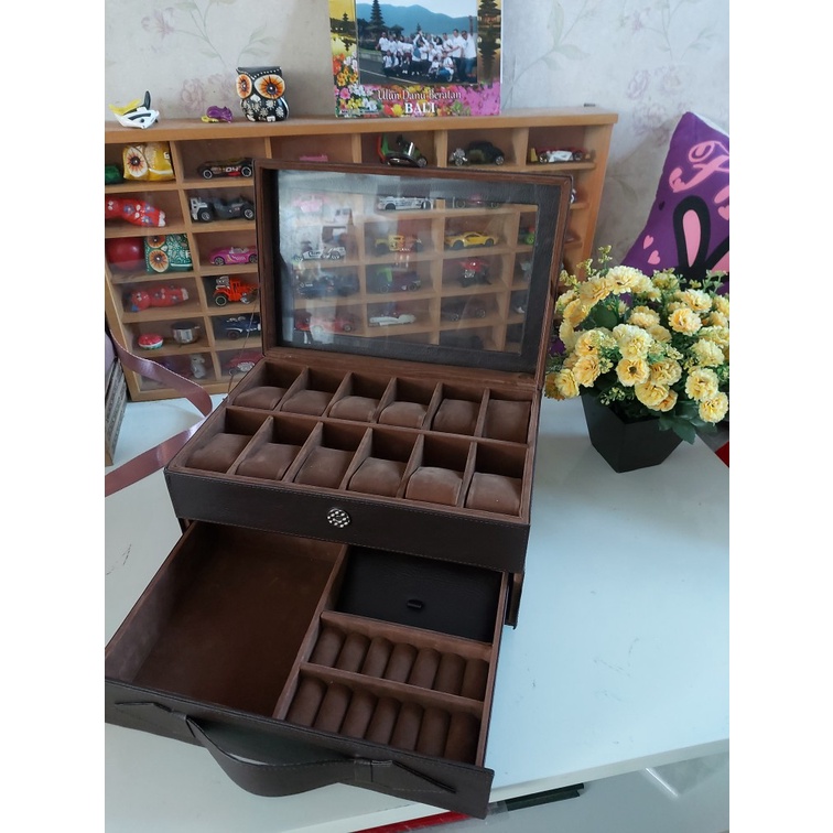 Watch Box Kotak Jam Tangan isi 12 mix Laci Tempat Perhiasan