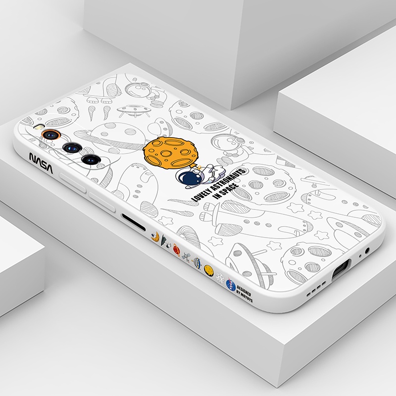 Astronaut case Vivo Y11 Y12 Y15 Y17 Y19 Y30 Y95 Y93 Y91C Y91 Y50 Y7S Y1S S1 V15  Z1 Pro V15 PRO Y21 V21 Y52S lembut TPU shockproof pelindung penutup dengan lanyard case-white
