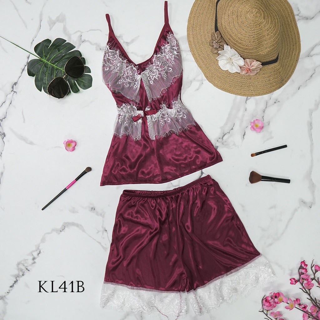 [TOKO TERPERCAYA] BAJU TIDUR WANITA  LINGERIE KIMONO PIYAMA IMPORT SATIN MAROON KL41B