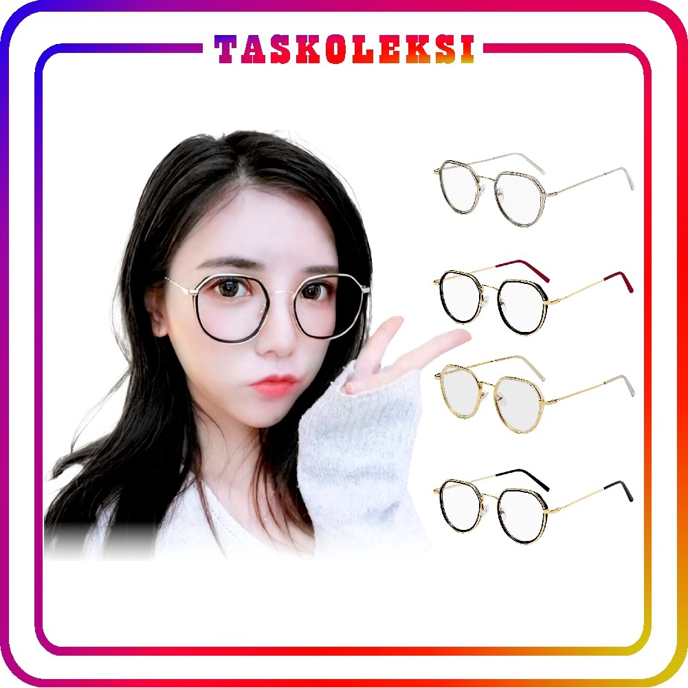 ☛TK☚ R447 Kacamata Baca Frame Anti Radiasi Metal Gaya Retro Untuk Pria / Wanita