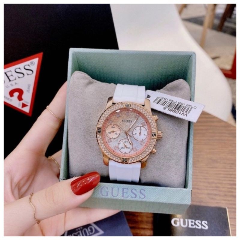 Jam Tangan Wanita Guess W1098l5 Strap Rubber White Putih Rose Gold Swarovski Original Shopee Indonesia