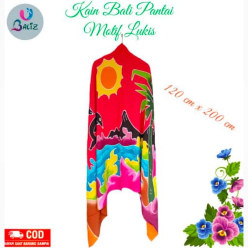 Kain Pantai / Selendang Pantai / Selimut Pantai / Sarung Bali Size Jumbo / motif Kembang Lukis