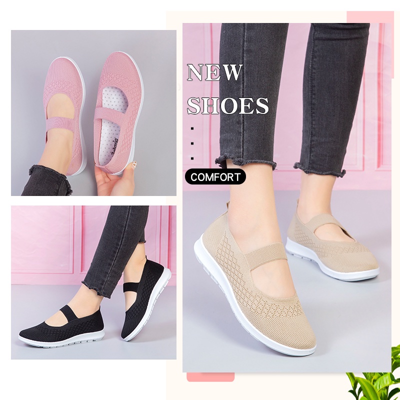 Batavia Sepatu Sepatu Slip On Wanita/ Sepatu Flyknit Shoes Wanita/ Women Shoes rajut empuk anti-slip anti-aus wanita A136