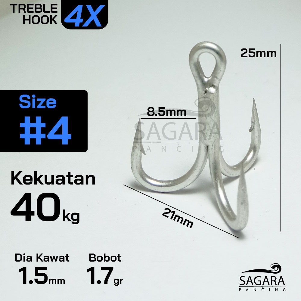 Treble Hook 4X Strong Trebel Hook Kail Jangkar-Nomer #4