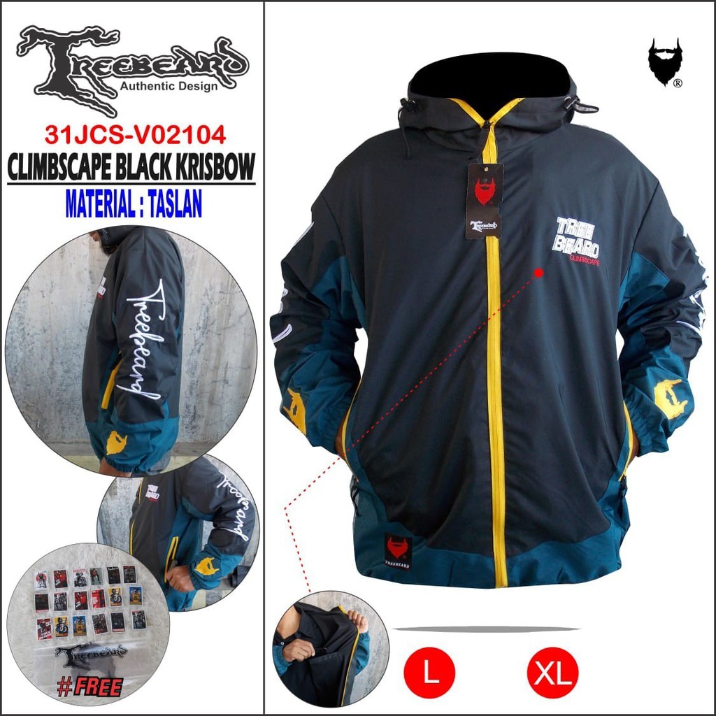 AKN- JAKET HOODIE PRIA ANTI AIR / JAKET PARASUT PRIA OUTDOR WATERPROOF RAPPERWEAR ORIGINAL TREEBEARD-CS- BLACK KRISBOW