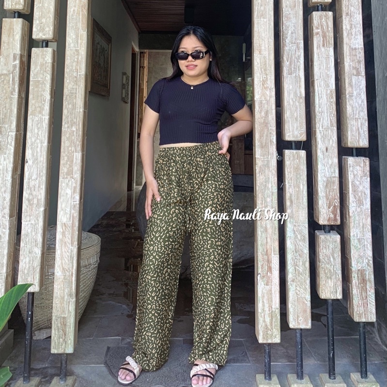 Kulot Motif Bali Rayon Premium-Kulot Kremi Army