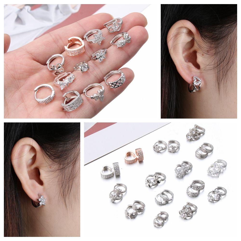 R-flower Earrings Manset Telinga Warna Silver Mewah Baru