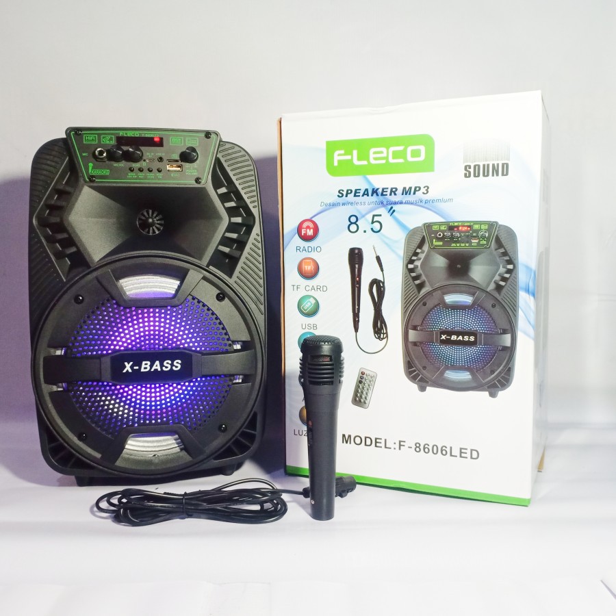 Speaker Bluetooth Karaoke Fleco F-8606 terbaru 8'5 inch (bonus mic)