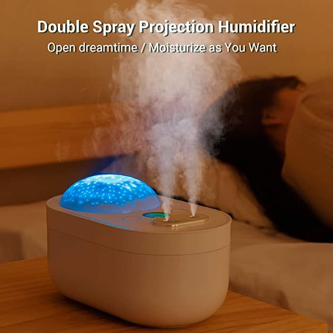 Air Humidifier Proyektor Aromatheraphy 1000ml  Double Spray Cool Mist 2 in 1 Proyektor Humidifier Night Lampu