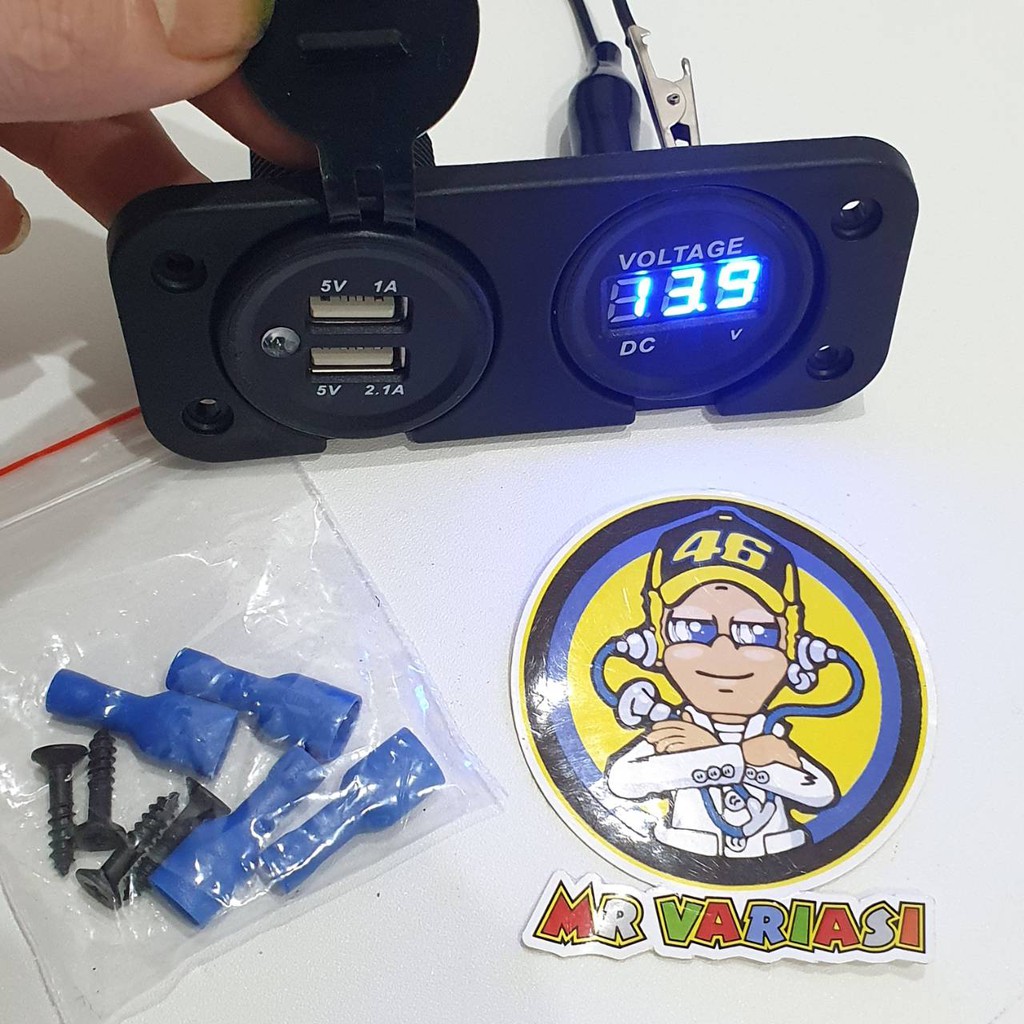 Voltmeter Aki Plus Casan Hp USB Motor / Voltmeter Aki Motor Universal