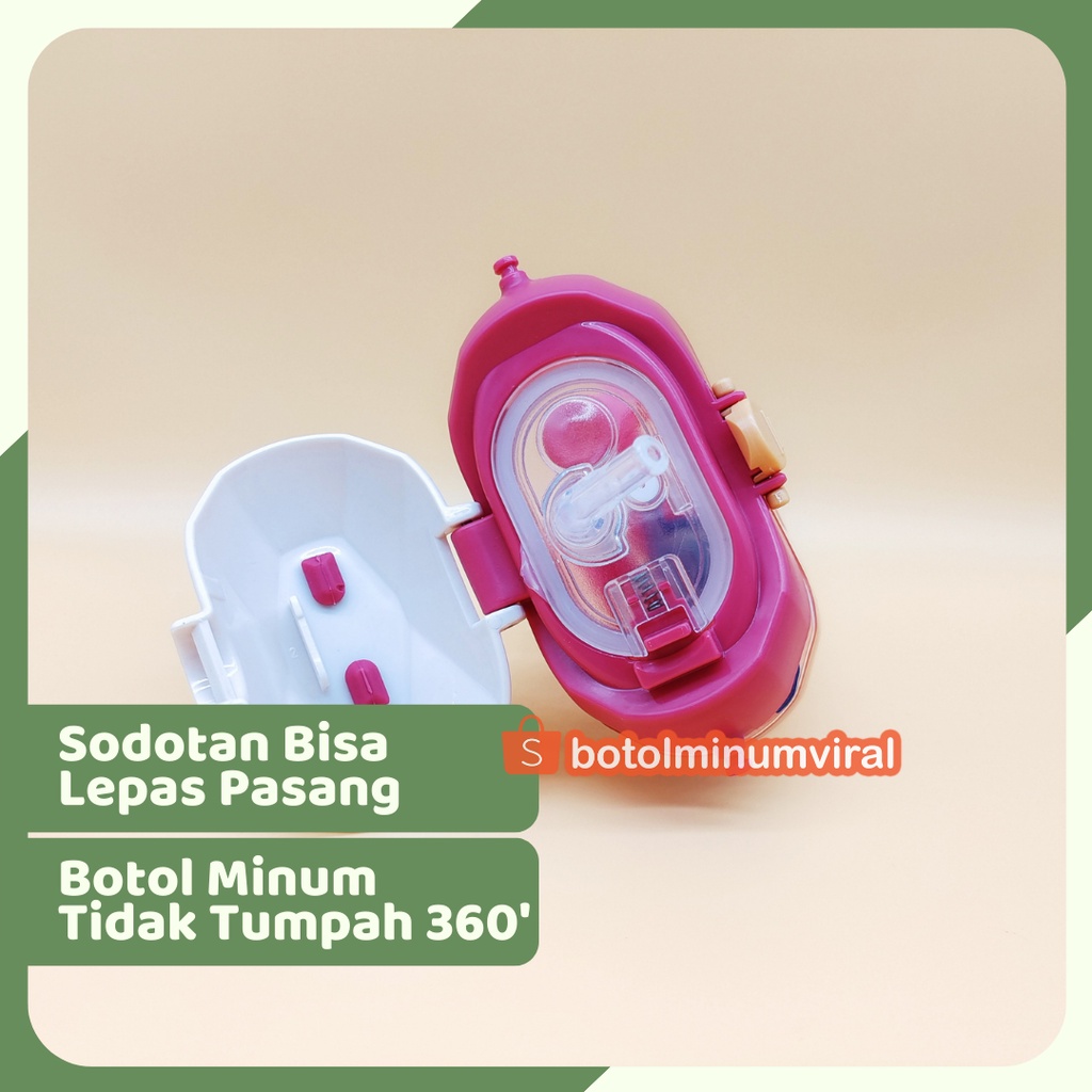 Botol Minum Balita Anak TK SD Sekolah Sedotan Tali Aquarium BPA Free Premium Tebal Warna Pink Ungu dan Tosca