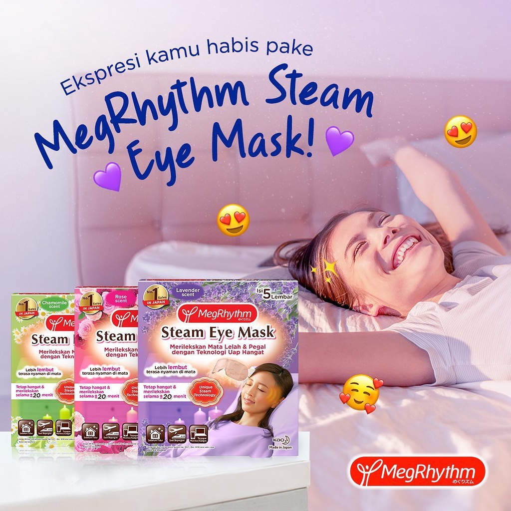 ★ BB ★  MegRhythm Masker Mata Steam Eye Mask Rose - Chamomile -  Lavender 1pcs