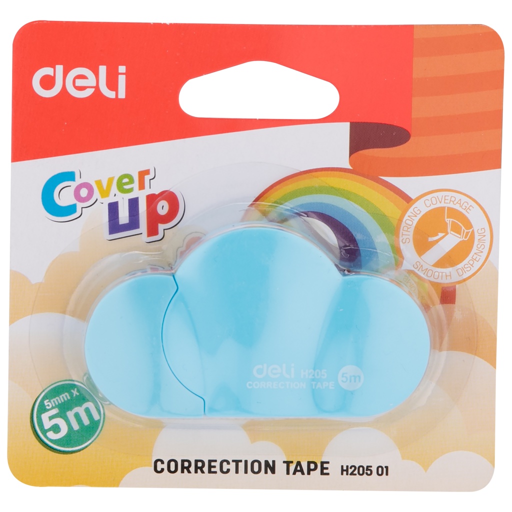 HAPPY TIME DELI TIP EX TIPEX DENGAN TUTUP COVER UP CORRECTION TAPE 5m x 5mm TIPE EX KERTAS ALAT TULIS SEKOLAH KANTOR EH20301 EH20501