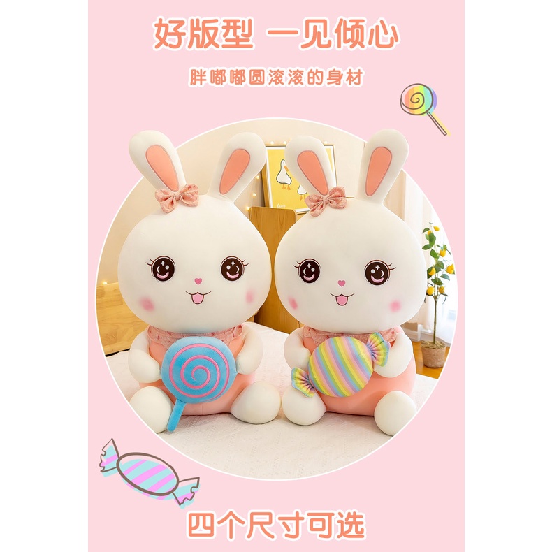 Boneka bunny pegang lolipop bahan plush