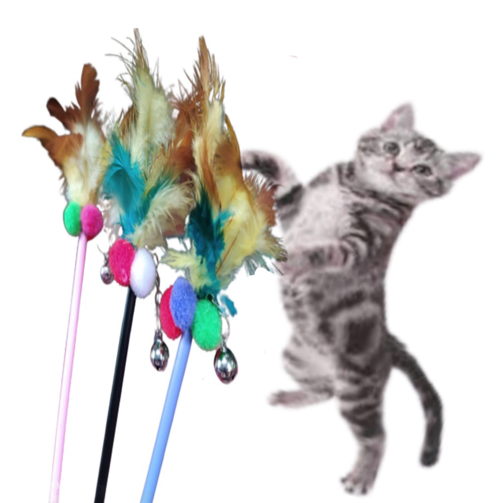 TONGKAT INTERAKTIF BULU AYAM LONCENG BUNYI  TEMAN MAIN KUCING