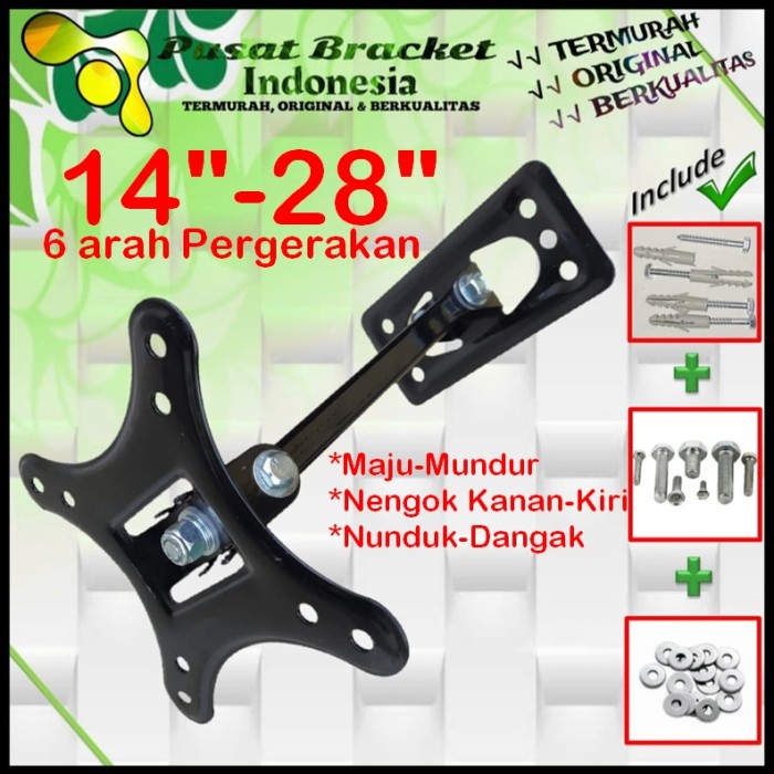 Bracket Tv 14 Monitor Lengan 14&quot; s/d 28&quot; 6arah Fleksible PBI.SWKNM-007