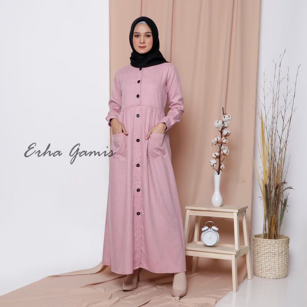 Gamis Polos Full Kancing Depan Busui Friendly Katun Madinah Warna Dusty Pink Shopee Indonesia