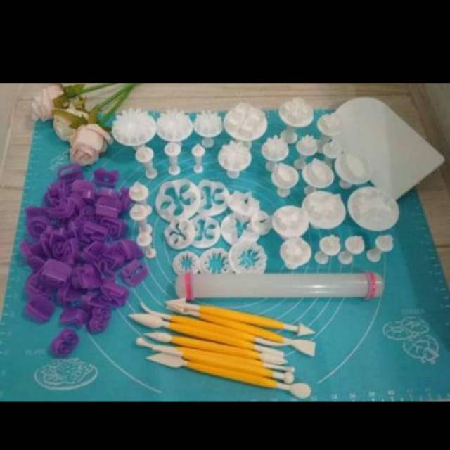 Paket Fondant Tools Lengkap + Silicone Mat + Stamp Alphabet