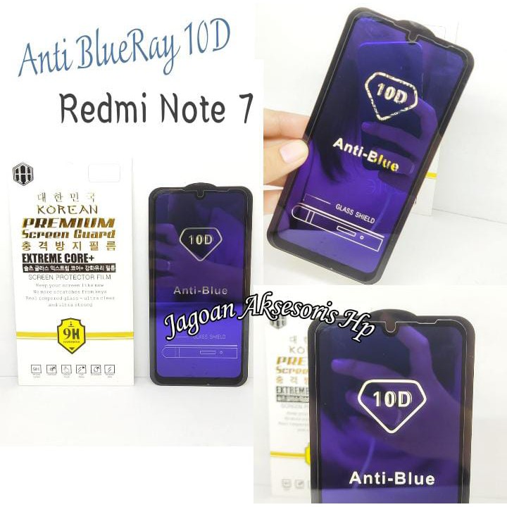 KOREAN Blue Ray 10D Redmi Note 7 6.3 inchi Tempered Glass FULL GLUE ANTI RADIASI