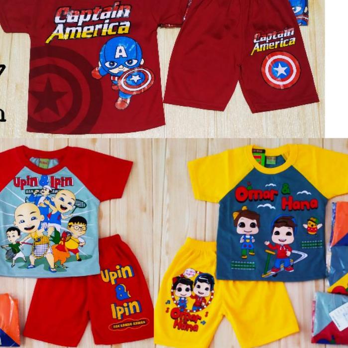 Besst⭐ BTR+256s LOTUS FASHION/SETELAN UPIN IPIN OMAR HANA CAPTAIN AMERICA 2-7 THN - BAJU ANAK LAKI -