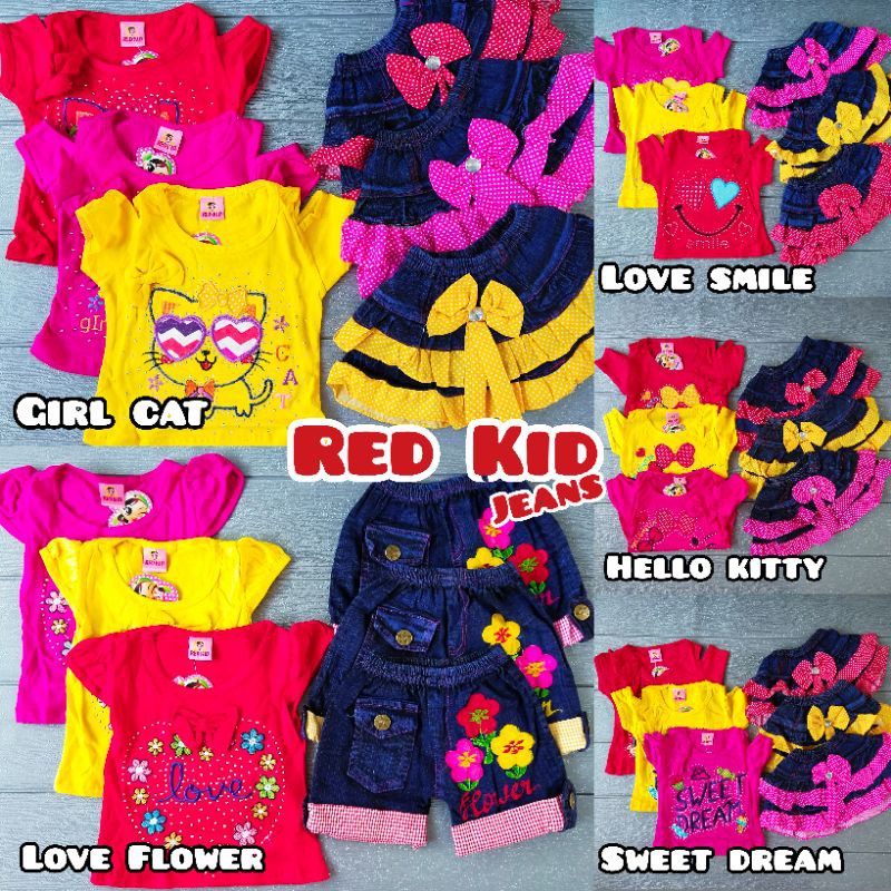 COD Setelan Red Kid  rok dan celana jeans Nourick usia 3-12 anak perempuan / girl / cewek / murahuc