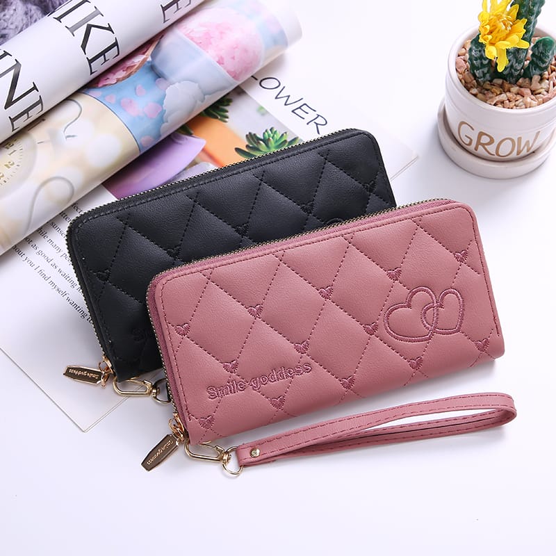 TASBLUE Dompet Panjang Impor Dompet Wanita Dompet Fashion Ritsleting Terbaru   Pola Hati Dompet Panjang Gaya Korea D305 Mode Koin Dompet Lipat Dompet Multifungsi  Dompet Wanita Impor