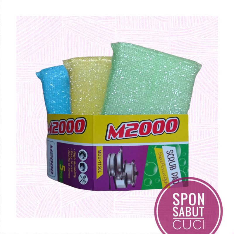 Sabut Spon Busa Kawat Cuci Piring Ajaib M2000 Scrub Pad Warna-Warni