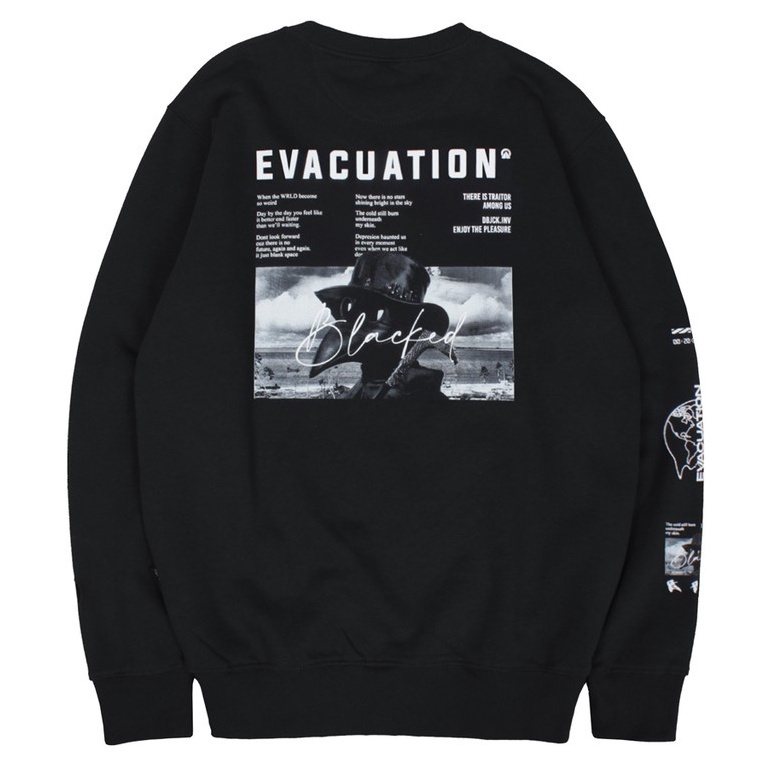 Sweater Crewneck Dobujack Sweater Evacuation Black Tees Premium Crewneck Black Motif Terlaris