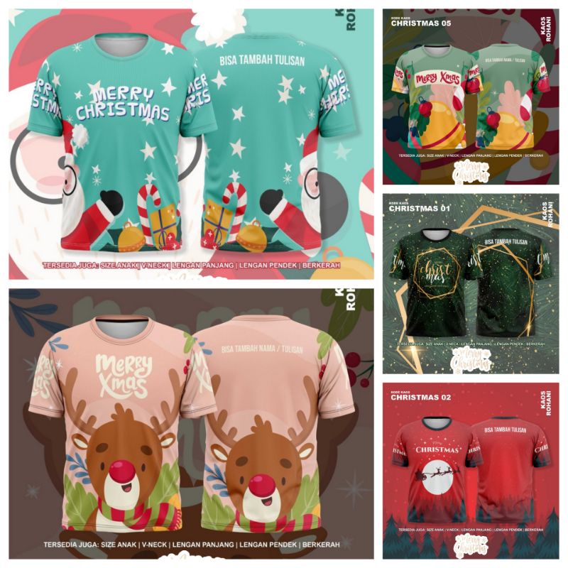 KAOS T-SHIRT ATASAN BAJU COUPLE FAMILY DESAIN NATAL MERRY CHRISTMAS KARTUN LUCU UNIK KAOS ROHANI KRI