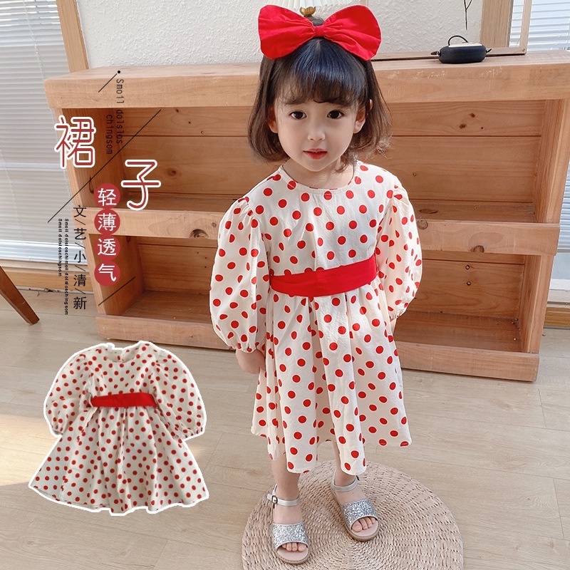 Meonky Official Shop Big Ramadhan Sale Baju Anak Perempuan Lengan Panjang Dress Pita Motif Polkadotte Made In Import ,100% Bahan Katun Yang Kualitas Premium Cocok Untuk Anak Usia 3 tahun Sampai 4 Tahun (G - 5)-3