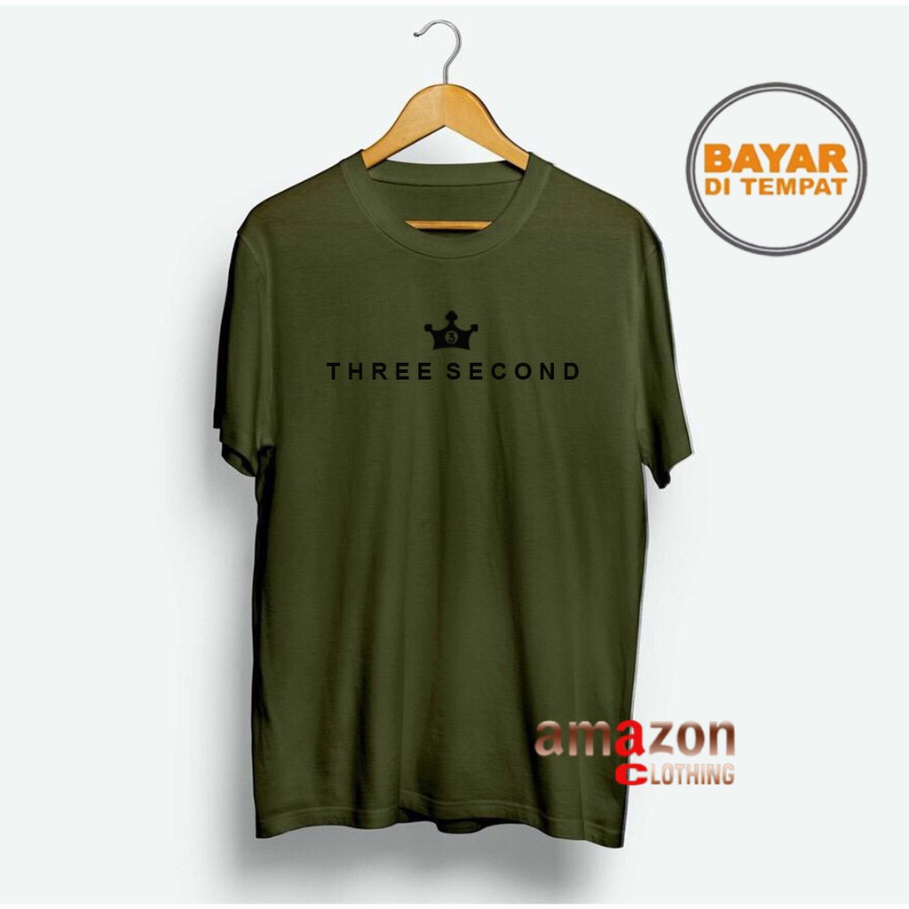 Amazon Clothing Baju Kaos Distro ThreeSecond Lengan Pendek Text Hitam Premium Quality Atasan Pria Wa