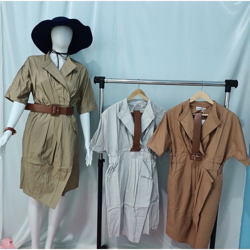 Dress katun wanita import belt new