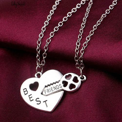 2 Pcs / Set Cinta Hati Kunci Surat BFF Best Friend Diukir Kalung Hadiah