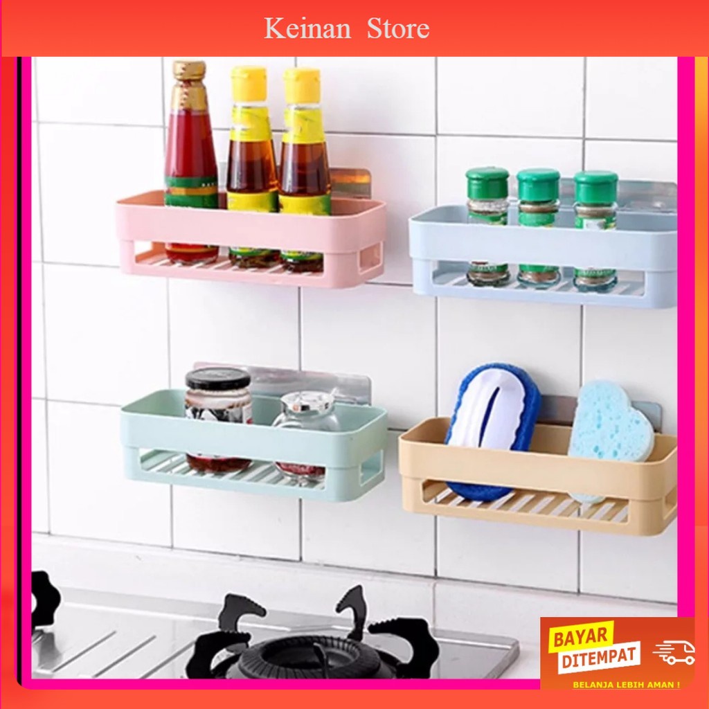 (KEINAN) Rak keranjang jaring gantung kotak kamar mandi tempel dinding tanpa paku tempat wadah taruh