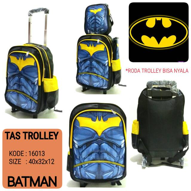 Tas sekolah anak laki trolley batman 2 SET 16013 terbaru roda trolley nyala