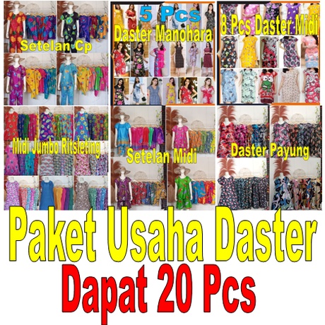 Paket Usaha Daster Murah 300 Ribuan Dapat 20 Pcs Dress Midi, Setelan Cp, Payung Jumbo, Manohara dll