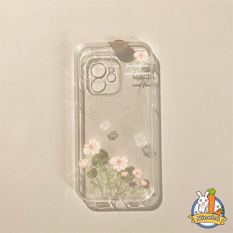 Soft Case Bahan Silikon Motif Bunga Butterfly Untuk Compatible for iPhone 14 12 11 Pro Max X Xr Xs Max SE 8 7 6 6s Plus Fresh Simple Butterfly Flower Clear Phone Case Soft Silicone Shockproof Phone Back Casing Cover