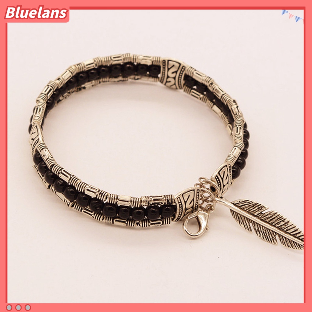 Gelang Tiga Lapis Bentuk Bulu Bahan Alloy Untuk Wanita