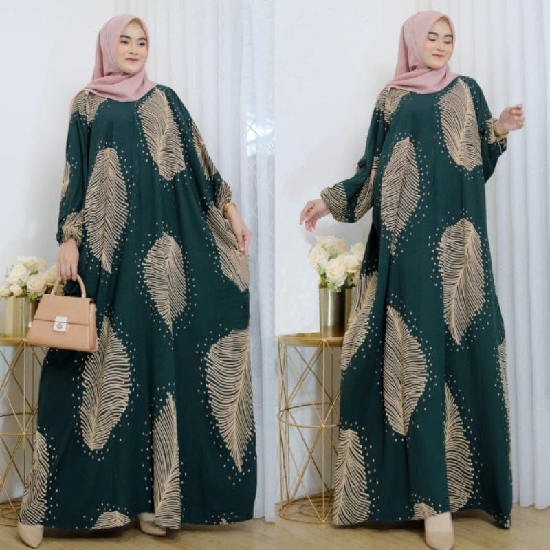 Daun Kaftan Wanita Rayon Batik Premium Gamis Jumbo Kekinian Dress Bigsize LD 180 cm