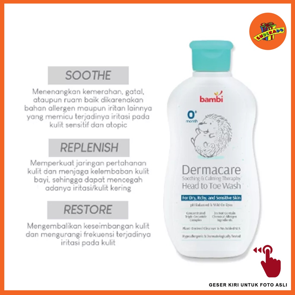 MAKASSAR! BAMBI BABY DERMACARE HEAD TO TOE WASH 200ML - Sabun &amp; Sampo